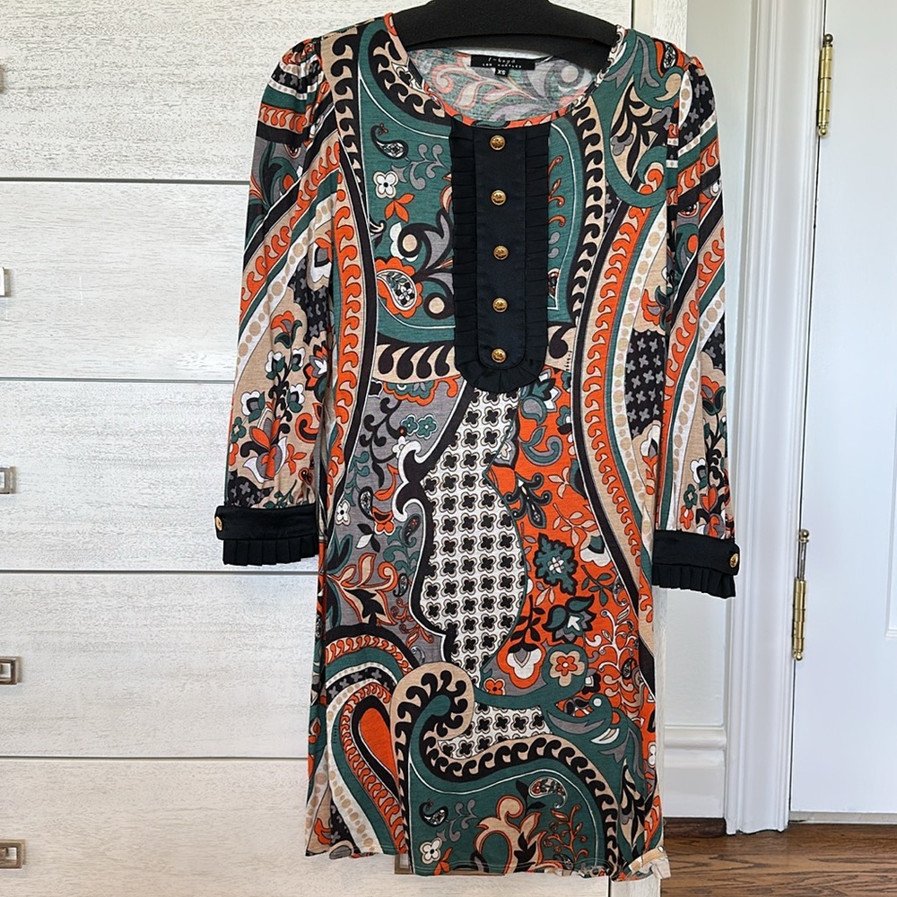 T-Bags Orange Black Long Sleeve Sheath Dress